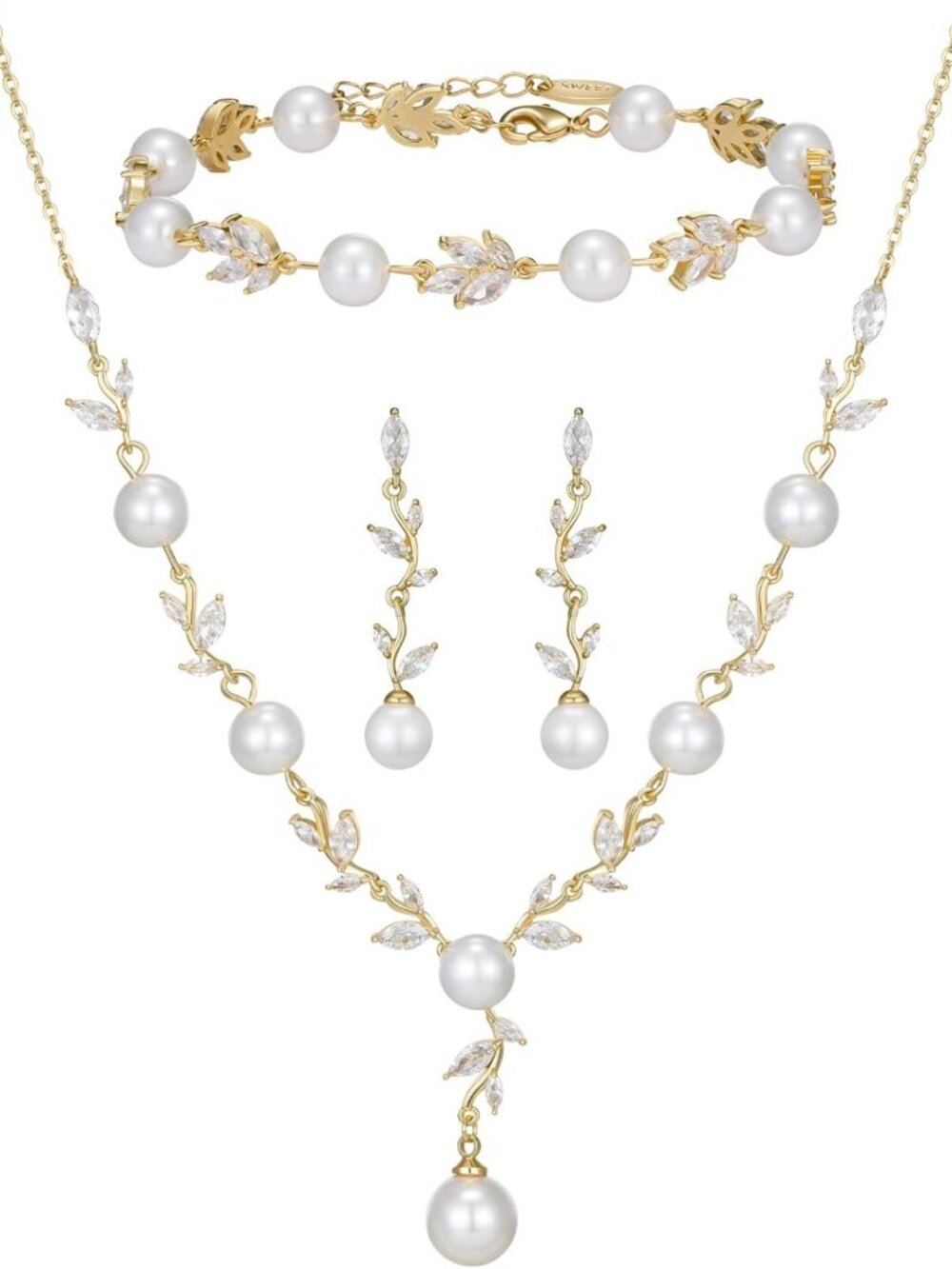 Elegant Pearl Bridal Jewelry Set for Women - Wedding Necklace & Earrings Set
